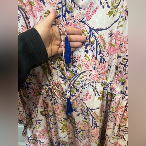 Meraki Artisanal Floral Tassel Kaftan Dress Large NWOT - Picture 3 of 7